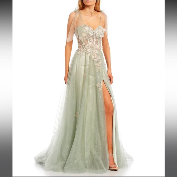 Dillards Dresses Dillards Bow Strap Sweetheart Neck Corset Bodice